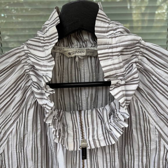 Gray and White Lightweight Cotton Blend Jacket Size M with Pockets, Double Zip - Picture 6 of 8